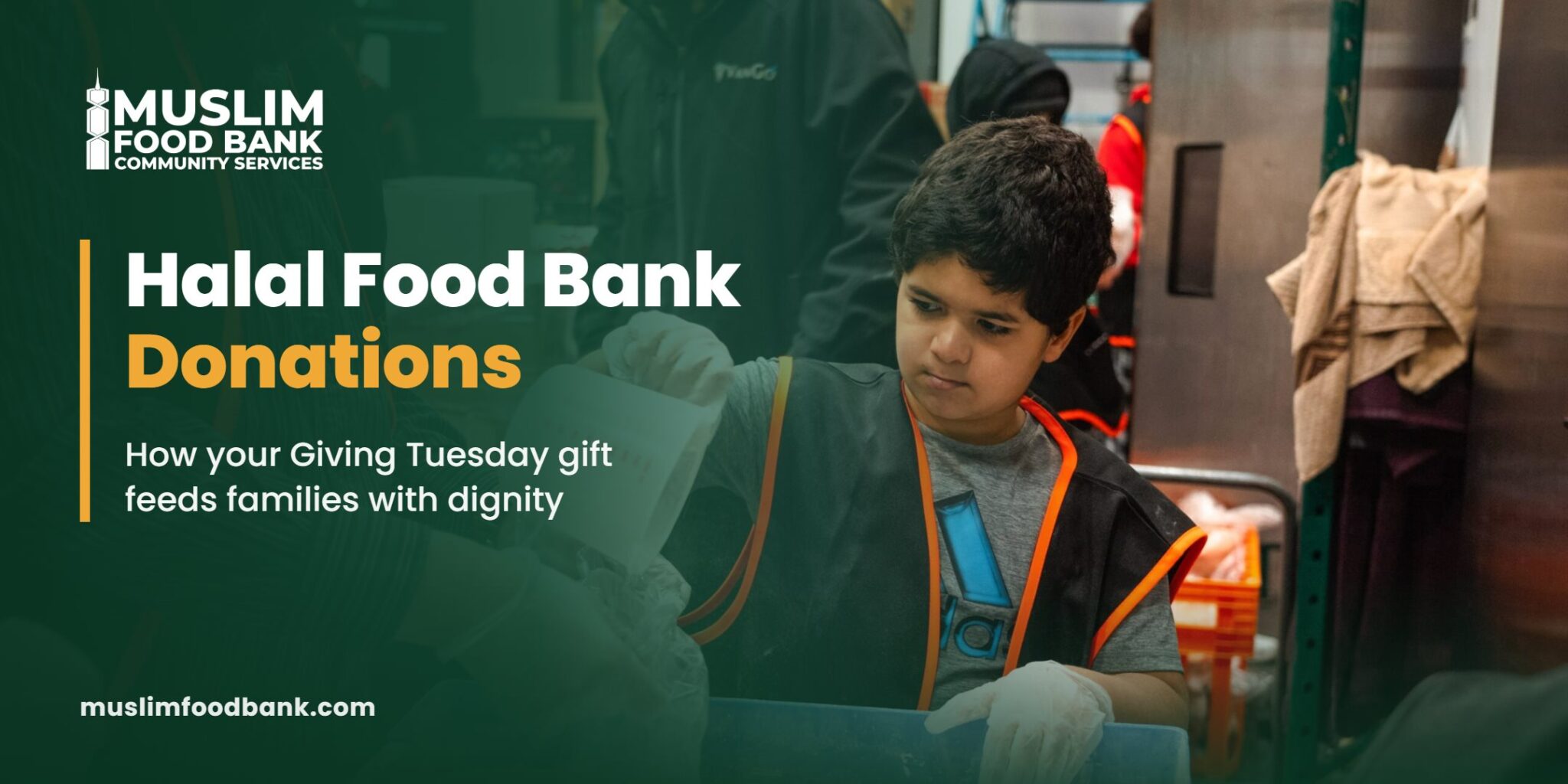 Halal food bank donations: Muslim Food Bank volunteers packing halal food